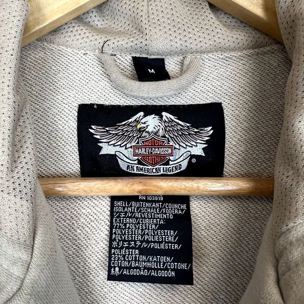 Harley Davidson Short Sleeve Tan Zip Up Vest Hoodie Top Women's Sz M embroidered - Picture 8 of 8
